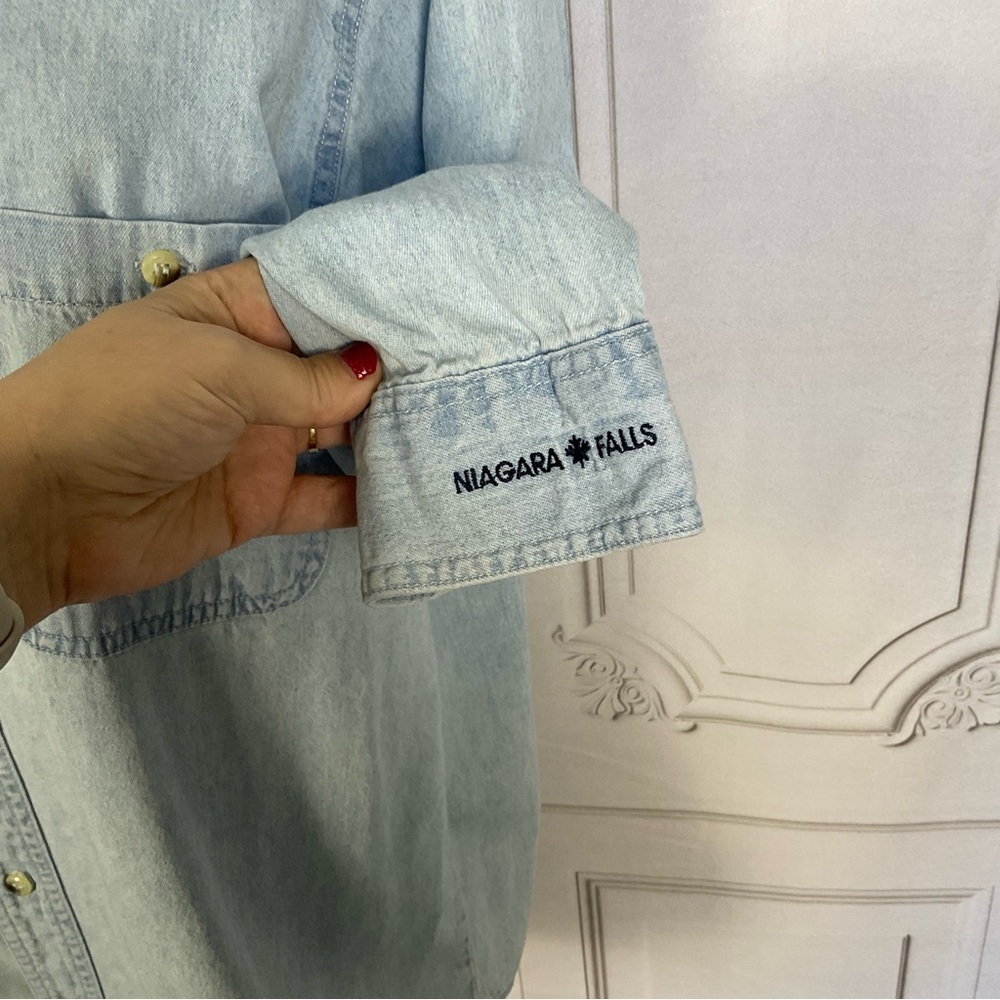 Vintage 90s Hard Rock Cafe Niagara Falls Button Down Long Sleeve Denim Shirt Sm - Picture 3 of 10
